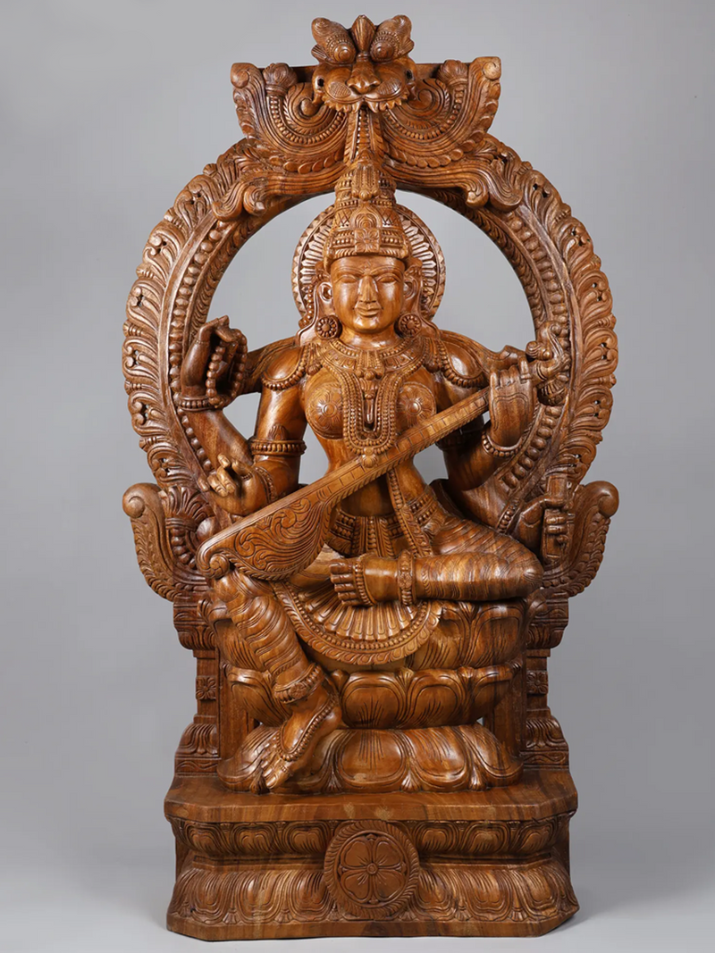 Goddess Saraswati Wood Statues