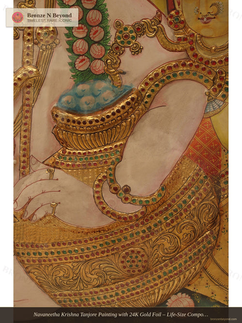 Navaneetha Krishna Tanjore Painting with 24K Gold Foil – Life-Size Composition, Tamil Nadu