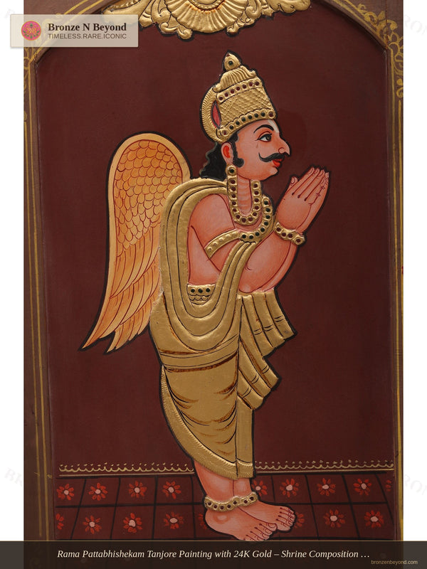 Rama Pattabhishekam Tanjore Painting with 24K Gold – Shrine Composition with Vaishnava Symbols
