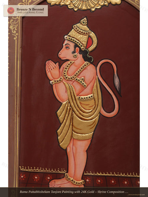 Rama Pattabhishekam Tanjore Painting with 24K Gold – Shrine Composition with Vaishnava Symbols