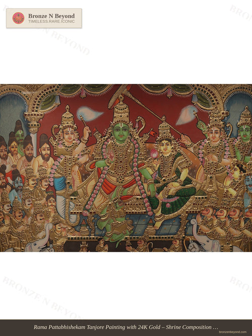 Rama Pattabhishekam Tanjore Painting with 24K Gold – Shrine Composition with Vaishnava Symbols
