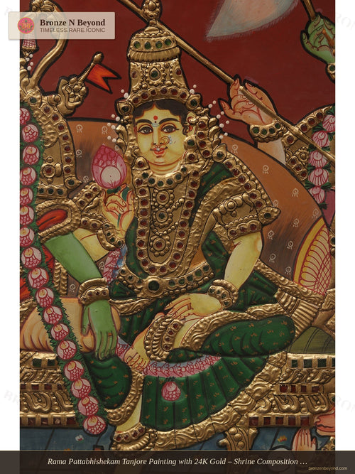 Rama Pattabhishekam Tanjore Painting with 24K Gold – Shrine Composition with Vaishnava Symbols