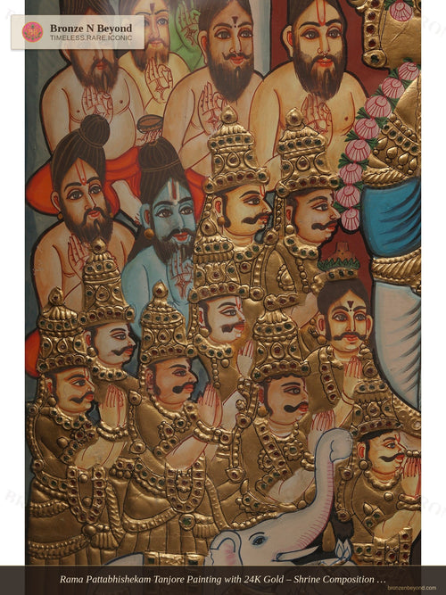 Rama Pattabhishekam Tanjore Painting with 24K Gold – Shrine Composition with Vaishnava Symbols