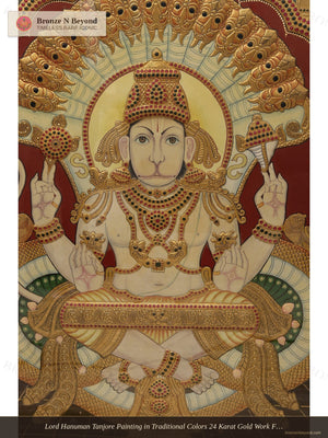 Lord Hanuman Tanjore Painting in Traditional Colors 24 Karat Gold Work Framed