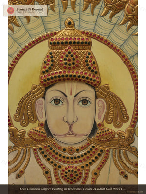 Lord Hanuman Tanjore Painting in Traditional Colors 24 Karat Gold Work Framed