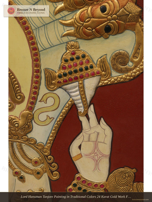 Lord Hanuman Tanjore Painting in Traditional Colors 24 Karat Gold Work Framed