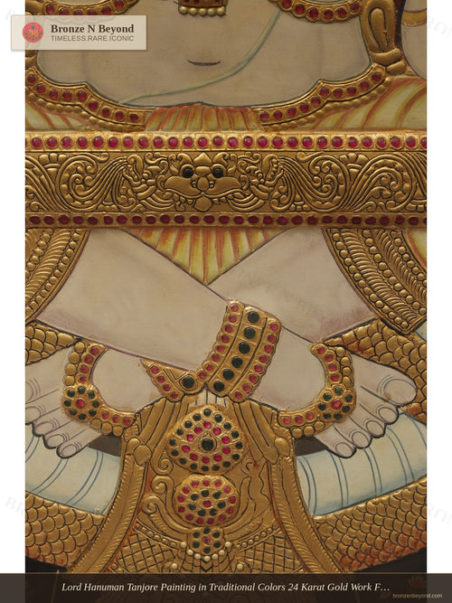 Lord Hanuman Tanjore Painting in Traditional Colors 24 Karat Gold Work Framed