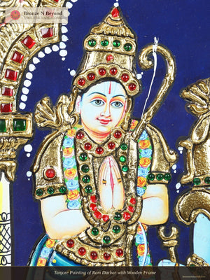 Tanjore Painting of Ram Darbar with Wooden Frame