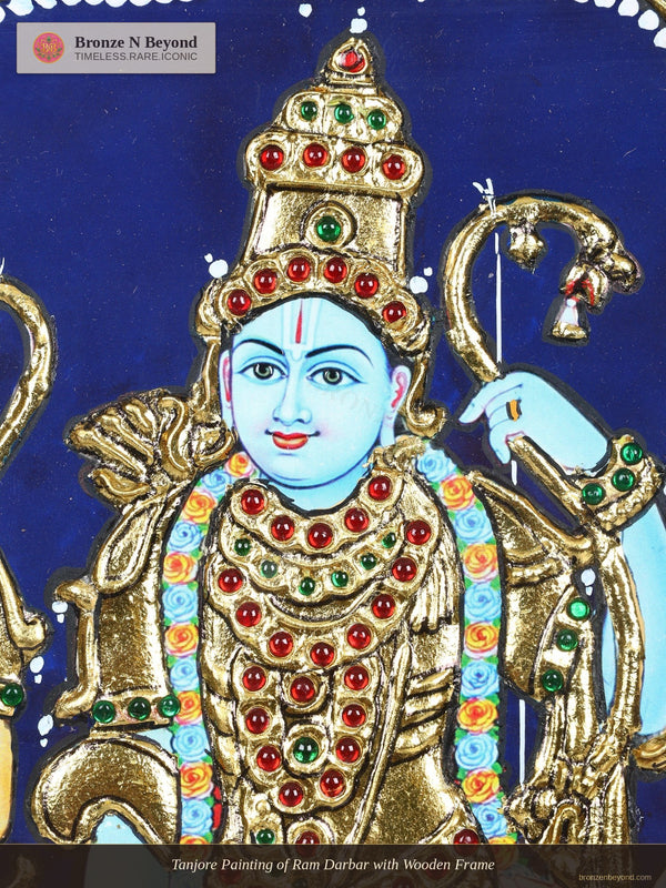 Tanjore Painting of Ram Darbar with Wooden Frame