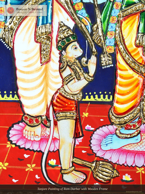 Tanjore Painting of Ram Darbar with Wooden Frame