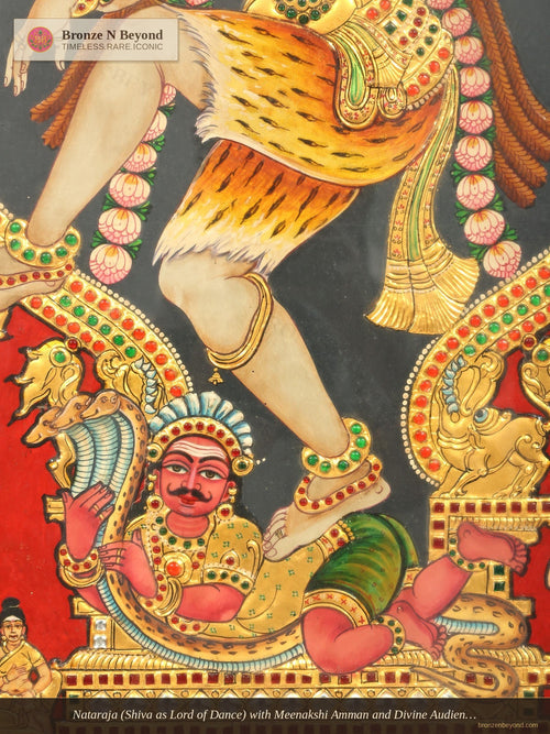 Nataraja (Shiva as Lord of Dance) with Meenakshi Amman and Divine Audience: Large Tanjore Painting