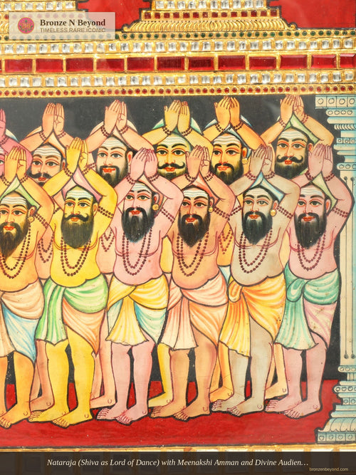 Nataraja (Shiva as Lord of Dance) with Meenakshi Amman and Divine Audience: Large Tanjore Painting