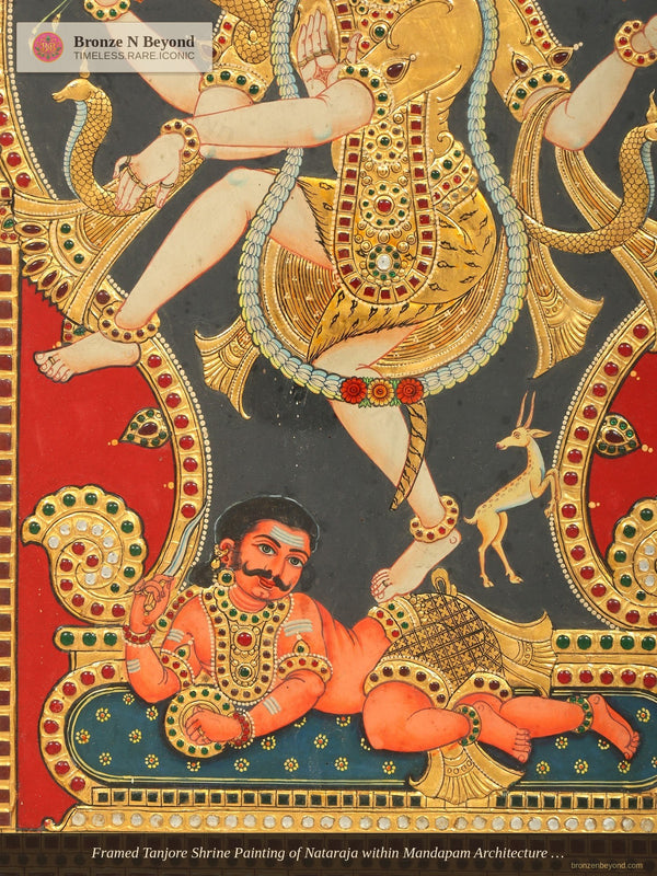 Framed Tanjore Shrine Painting of Nataraja within Mandapam Architecture - Tamil Nadu
