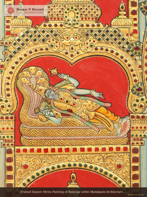 Framed Tanjore Shrine Painting of Nataraja within Mandapam Architecture - Tamil Nadu