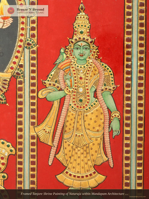 Framed Tanjore Shrine Painting of Nataraja within Mandapam Architecture - Tamil Nadu