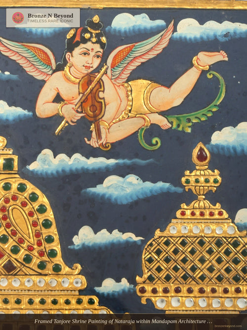 Framed Tanjore Shrine Painting of Nataraja within Mandapam Architecture - Tamil Nadu