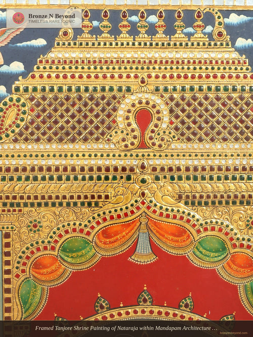 Framed Tanjore Shrine Painting of Nataraja within Mandapam Architecture - Tamil Nadu
