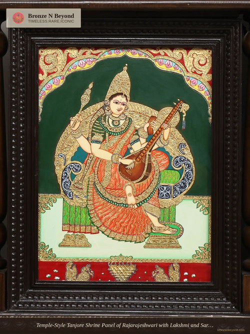 Saraswati Tanjore Painting with Temple Frame