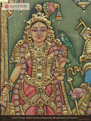 Framed Vintage Tanjore Painting of Ranganatha (Rangamannar) with Andal and Garuda