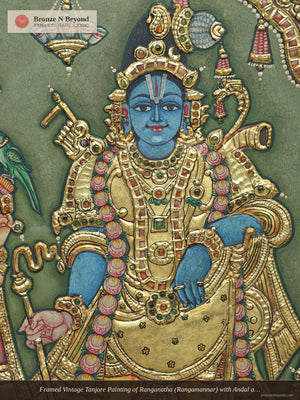Framed Vintage Tanjore Painting of Ranganatha (Rangamannar) with Andal and Garuda