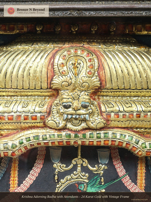 Krishna Adorning Radha with Attendants - 24 Karat Gold with Vintage Frame