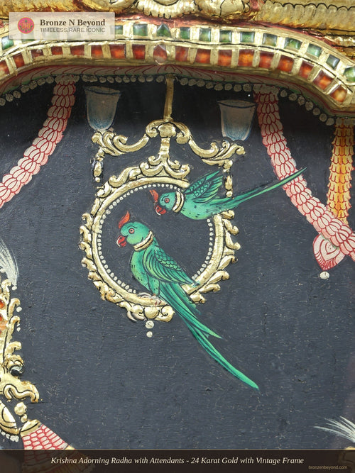 Krishna Adorning Radha with Attendants - 24 Karat Gold with Vintage Frame