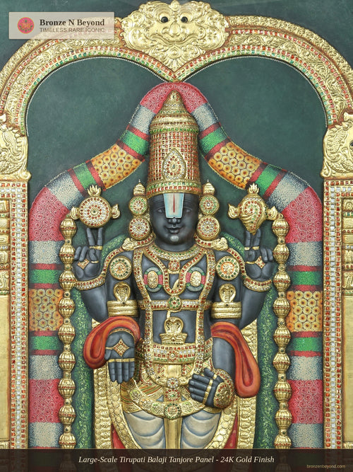 Large-Scale Tirupati Balaji Tanjore Panel - 24K Gold Finish