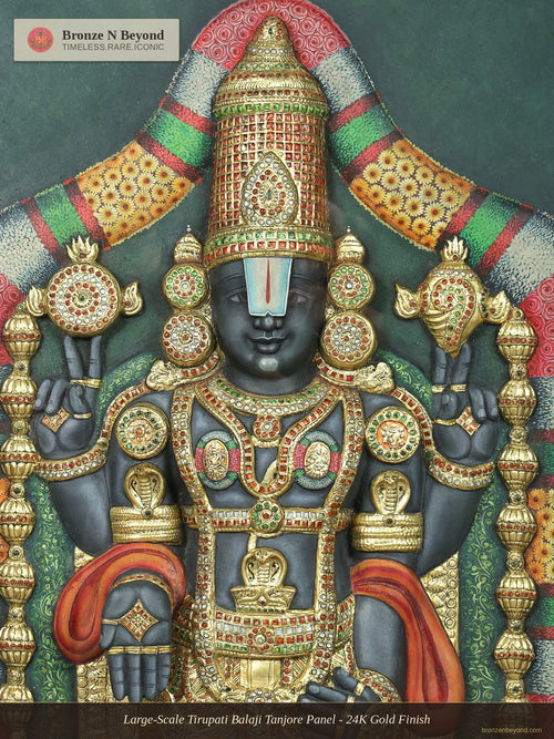 Large-Scale Tirupati Balaji Tanjore Panel - 24K Gold Finish