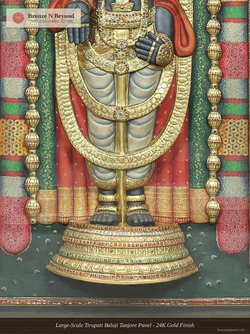 Large-Scale Tirupati Balaji Tanjore Panel - 24K Gold Finish