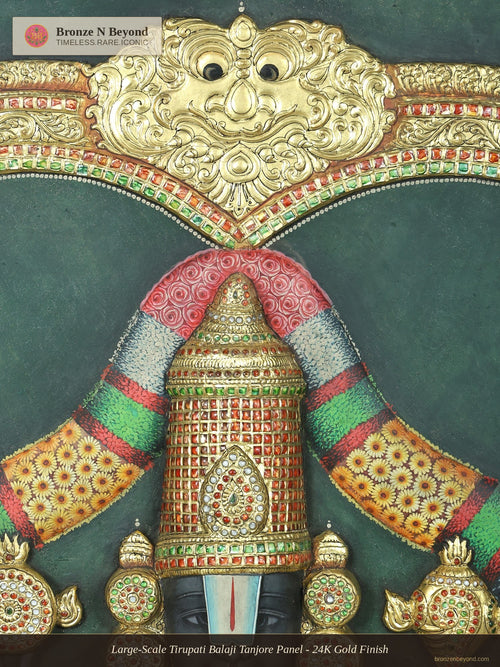 Large-Scale Tirupati Balaji Tanjore Panel - 24K Gold Finish