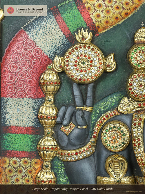 Large-Scale Tirupati Balaji Tanjore Panel - 24K Gold Finish