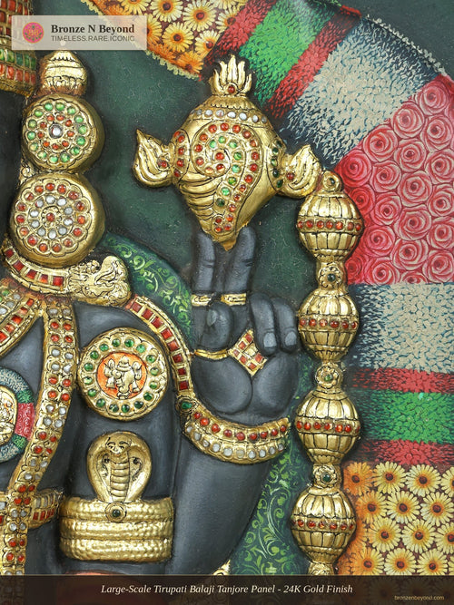 Large-Scale Tirupati Balaji Tanjore Panel - 24K Gold Finish