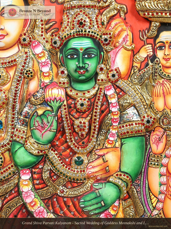 Grand Shiva Parvati Kalyanam - Sacred Wedding of Goddess Meenakshi and Lord Sundareswarar - Circular Tanjore Painting with 24 Karat Gold Work
