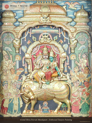 Grand Shiva Parvati Mandapam | Embossed Tanjore Painting