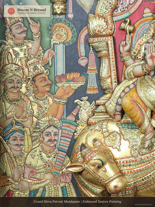 Grand Shiva Parvati Mandapam | Embossed Tanjore Painting