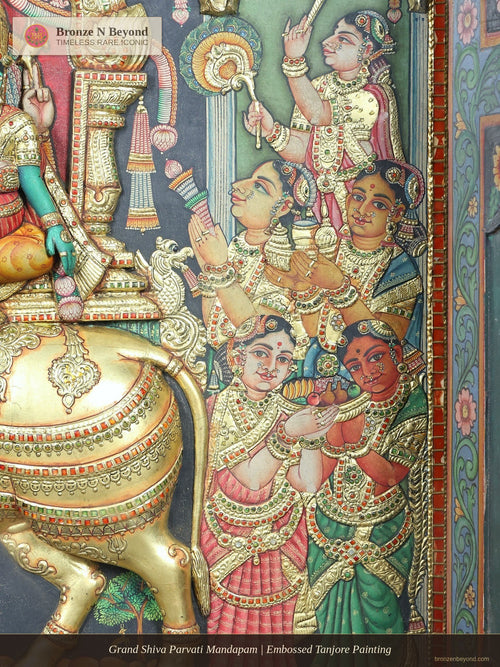Grand Shiva Parvati Mandapam | Embossed Tanjore Painting