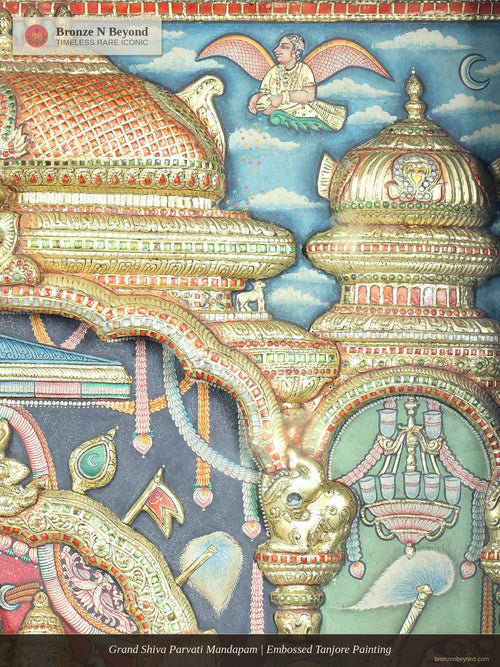 Grand Shiva Parvati Mandapam | Embossed Tanjore Painting