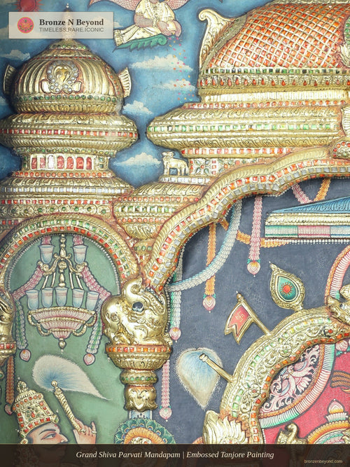 Grand Shiva Parvati Mandapam | Embossed Tanjore Painting