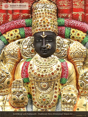 Lord Balaji with Padmavathi - Traditional Three-Dimensional Tanjore Art - Set in Teakwood Frame