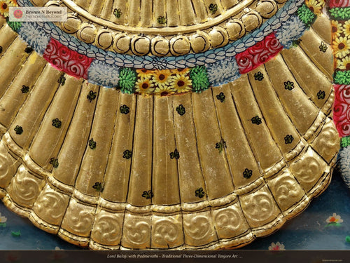 Lord Balaji with Padmavathi - Traditional Three-Dimensional Tanjore Art - Set in Teakwood Frame