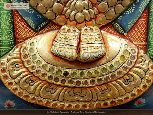 Lord Balaji with Padmavathi - Traditional Three-Dimensional Tanjore Art - Set in Teakwood Frame