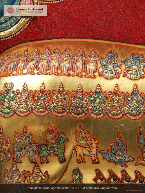 Kamadhenu with Sage Vashishta | 22K Gold Embossed Tanjore Panel