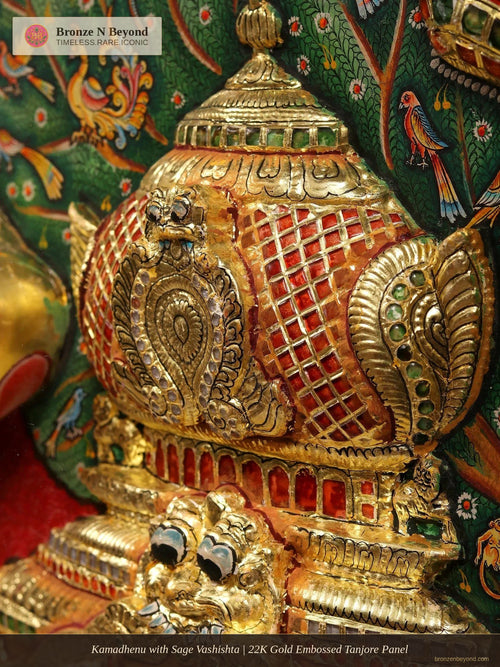 Kamadhenu with Sage Vashishta | 22K Gold Embossed Tanjore Panel