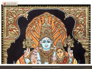 Lord Vishnu with Lakshmi on Sheshanaga - Tanjore Painting