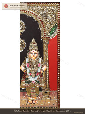 Vitthal with Rukmini - Tanjore Painting in Traditional Colours with 24K Gold - Teakwood Frame