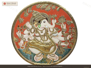 Large-Scale Dancing Ganesha - Tanjore Artwork with Traditional Pigments and 24K Gold - Teakwood Frame