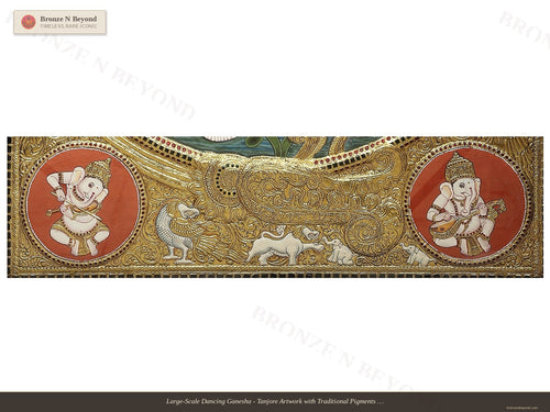 Large-Scale Dancing Ganesha - Tanjore Artwork with Traditional Pigments and 24K Gold - Teakwood Frame
