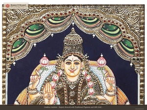Goddess Lakshmi - Tanjore Artwork with Traditional Pigments and 24K Gold - Teakwood Frame