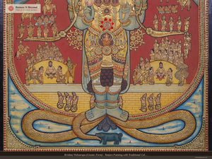 Krishna Vishvarupa (Cosmic Form) - Tanjore Painting with Traditional Colours and 24K Gold - Teakwood Frame