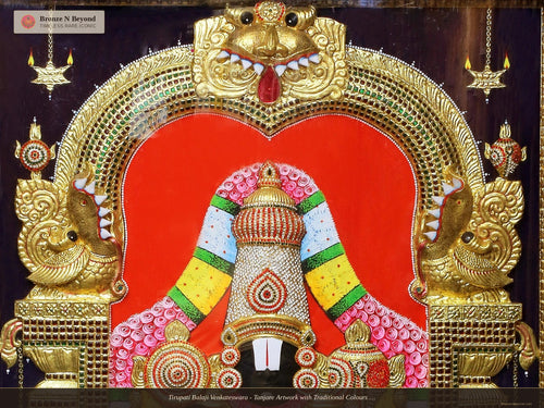Tirupati Balaji Venkateswara - Tanjore Artwork with Traditional Colours and 24K Gold